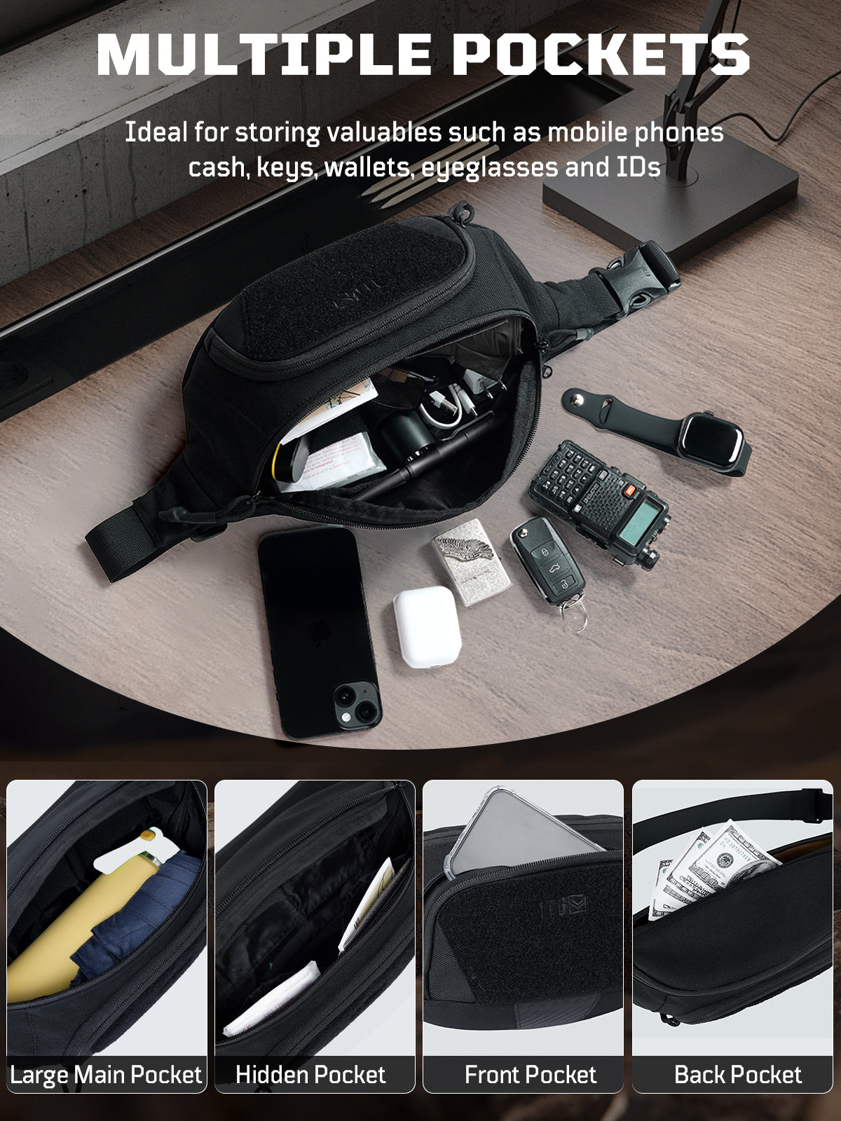 1TG Tactical Waist Bag for Hiking, Running, Urban